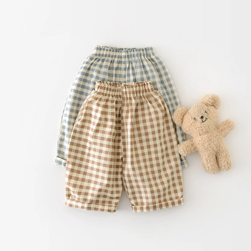 2026 primavera nuevos pantalones para niños pantalones de estilo coreano para niños pantalones con estampado a cuadros para niñas pantalones casuales de longitud completa - imagen 2