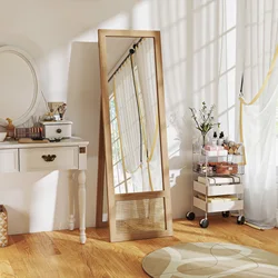 HOMCOM Espejo de Cuerpo Entero 160x50 cm Espejo de Pie o de Pared con Marco de Madera y Soporte para Salón Dormitorio Natural