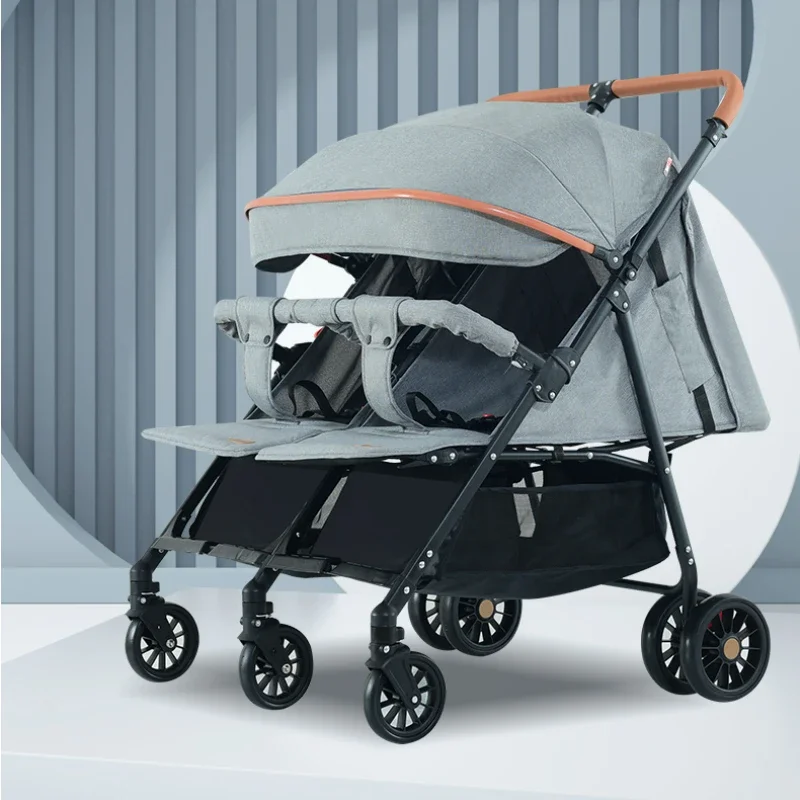 Cochecito plegable ligero para bebé gemelo, carrito con elevador, amortiguador, sentarse o acostarse, cochecitos dobles