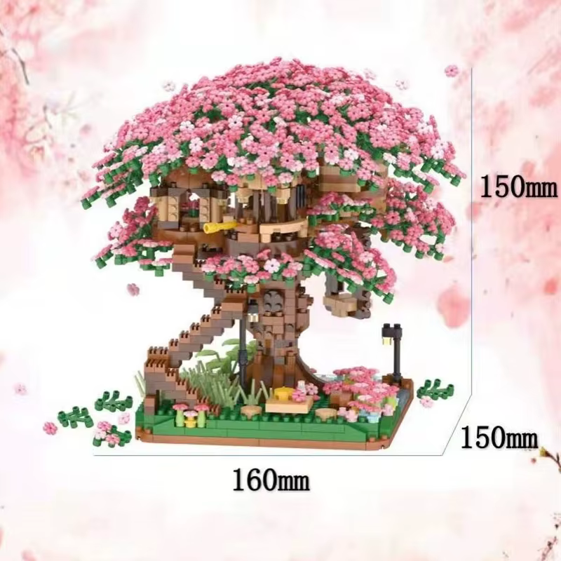 Casa de árbol de flores con bloques de construcción y luces - imagen 5