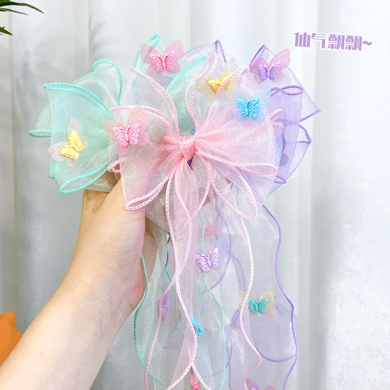 Horquilla de cinta de mariposa de malla de hadas para niña dulce, horquilla trenzada, Clip de pico de pato de princesa versátil, accesorios para la cabeza para niños, 1 pieza - imagen 2