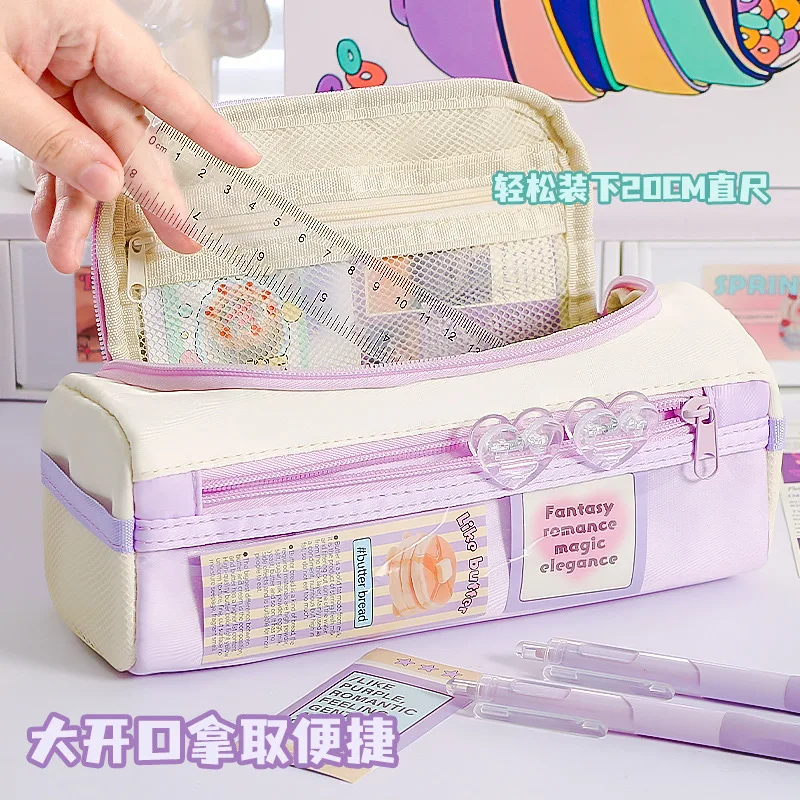 Estuche de lápices transparente para estudiantes, papelería de gran capacidad, estuche de lápices de mano, bolsa de papelería multifuncional - imagen 2