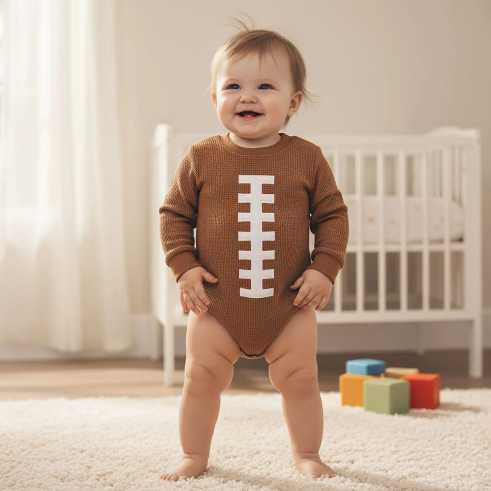 Suefunskry Mameluco de burbujas para bebé, primavera y otoño, estampado de fútbol, manga larga, cuello redondo, mono tipo gofre para niños y niñas - imagen 3