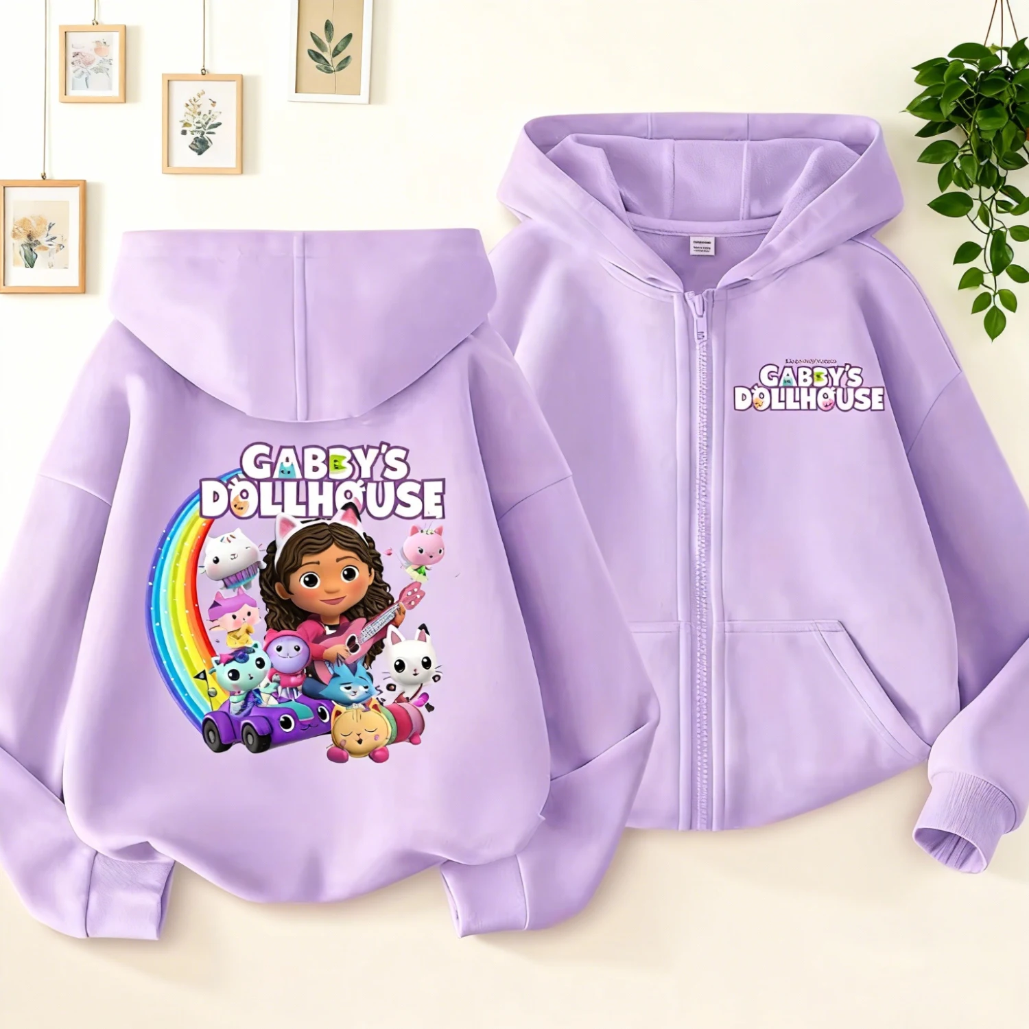 Gabby Dollhouse Sudadera con capucha y cremallera para niñas, abrigo de dibujos animados, ropa de Anime a la moda, chaqueta con capucha de otoño púrpura, sudadera Kawaii para niños, regalo - imagen 2
