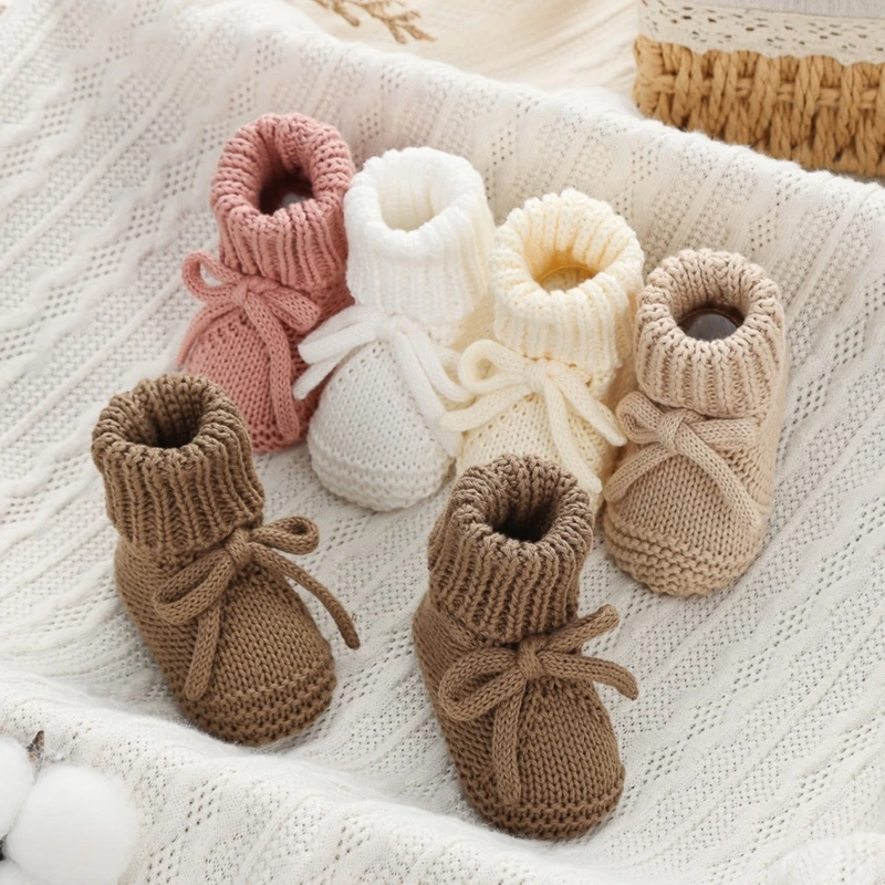 M76C Infantil primer paso Booties punto algodón Bottom Slip Bottom Back Back Bowknot Accent Accent Zapatos - imagen 2