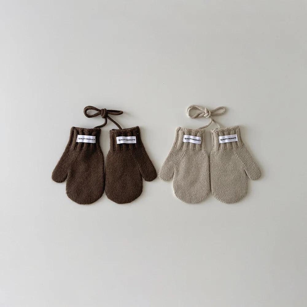 Guantes coreanos para niños Otoño Invierno nuevo Color sólido Simple bolso cálido dedo cuello guantes de bebé mitones para niños Accesorios - imagen 3