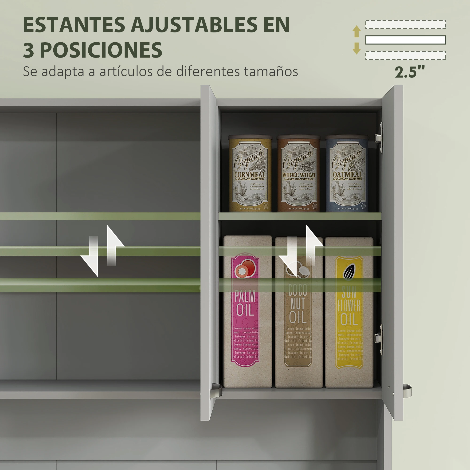 HOMCOM Alacena de Cocina Mueble Auxiliar de Cocina Alta con 6 Puertas Cajón Encimera Abierta y Estantes Ajustables Estilo Moderno Gris 101x39x180 cm - imagen 5
