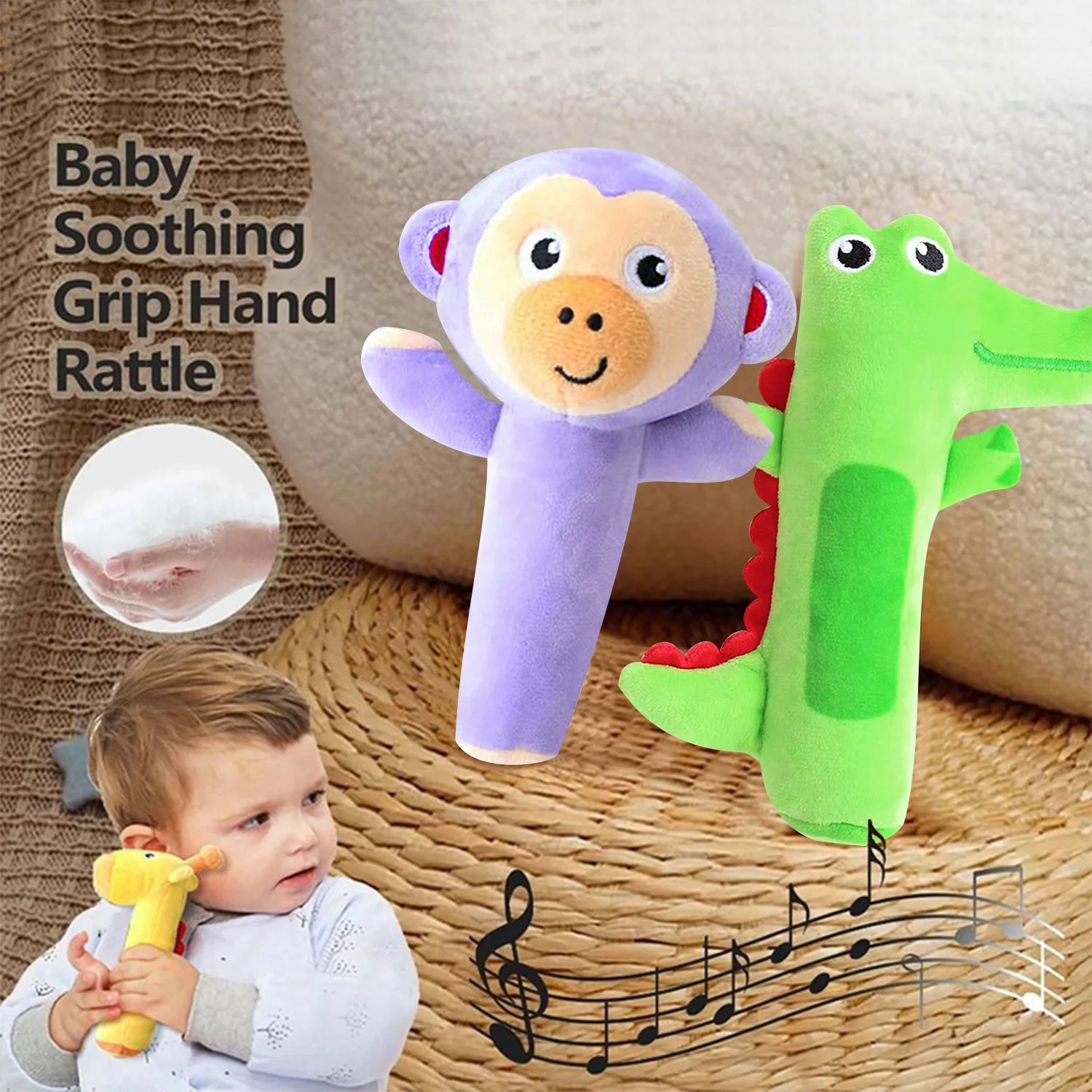 Juguetes relajantes con manivela para bebés recién nacidos, animales de peluche suaves y sonajeros, lindas muñecas de dibujos animados - imagen 2
