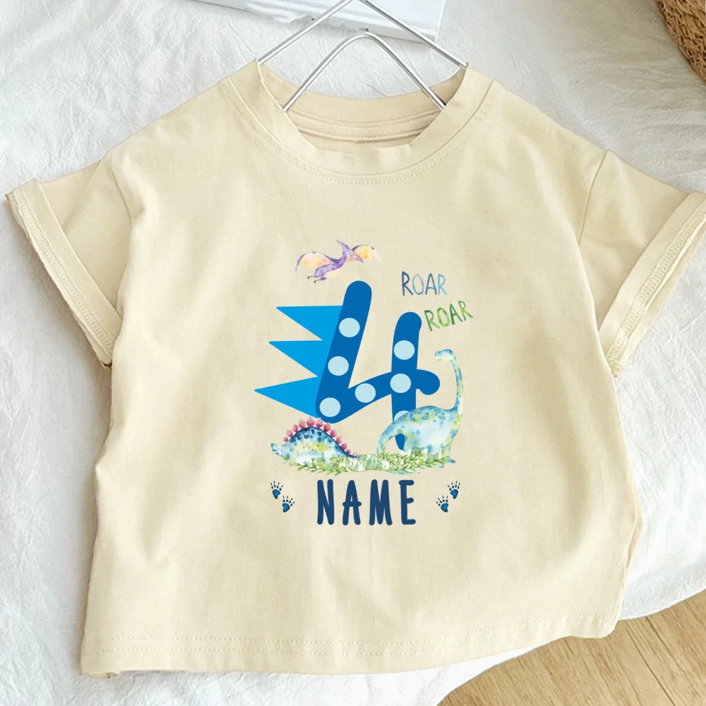 Camisas de cumpleaños personalizadas para niños, camiseta de dinosaurio con nombre, camisetas para niños, camisetas Retro de cumpleaños para bebés de 1 a 5 años - imagen 5