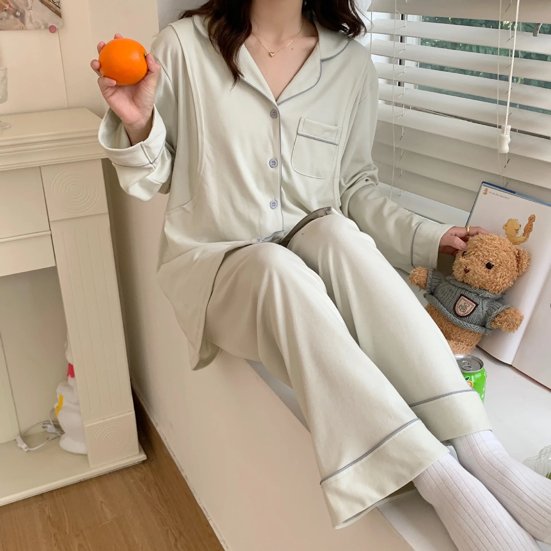 Pijama de lactation algodón orgánico – Cómoda para amamantamiento otoño - imagen 5