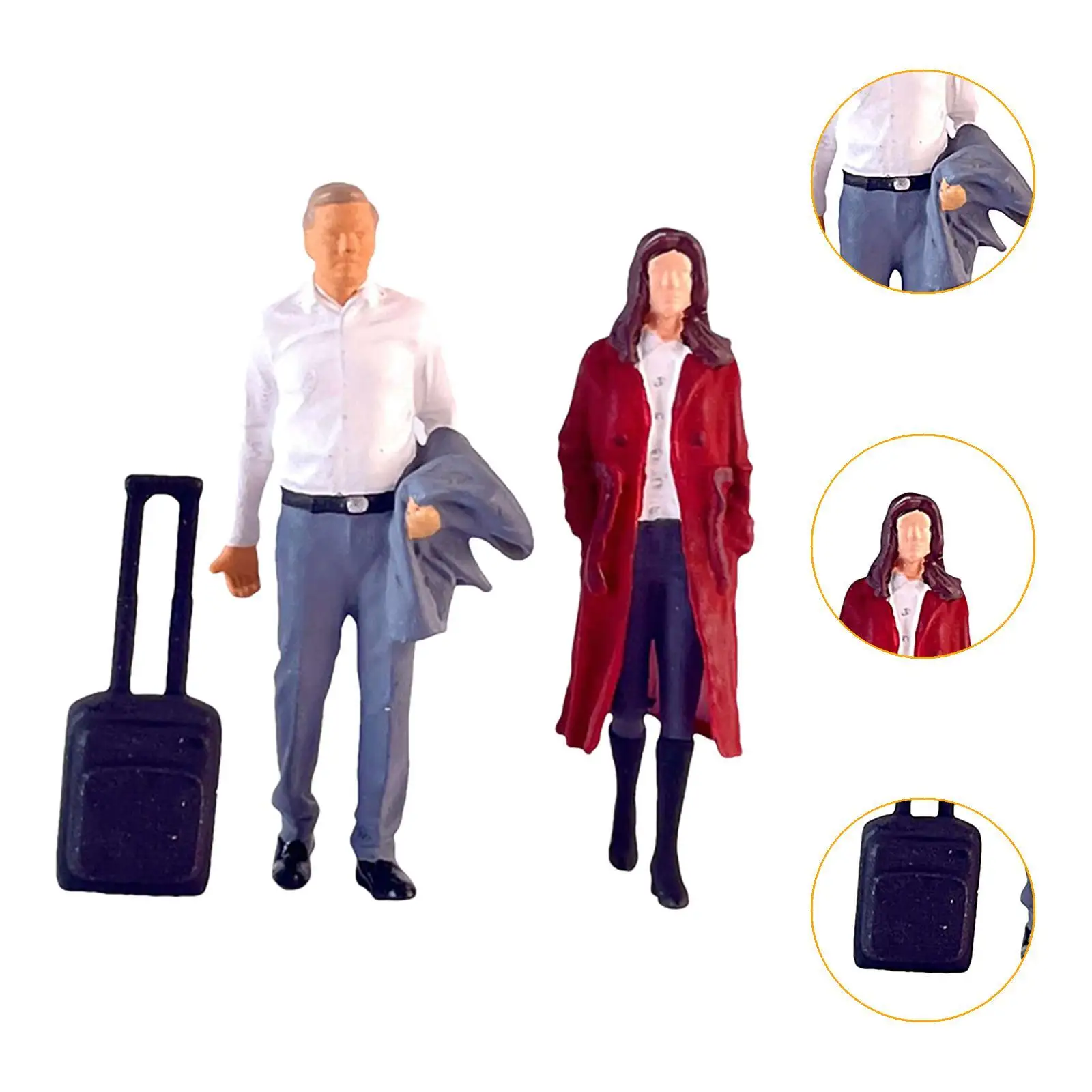 2x 1:64 Scale Women and Men Figures with Suitcase Model Layout Collections Movie Props Resin Figurines Diorama Scenery Decor