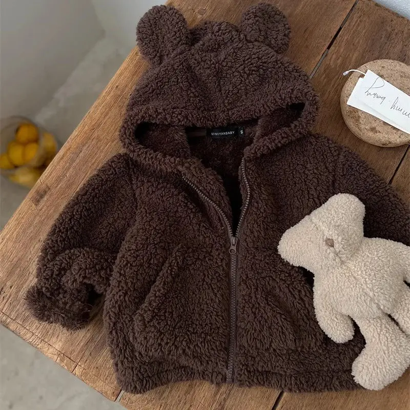 Sudadera de felpa con capucha y orejas de osito para bebé