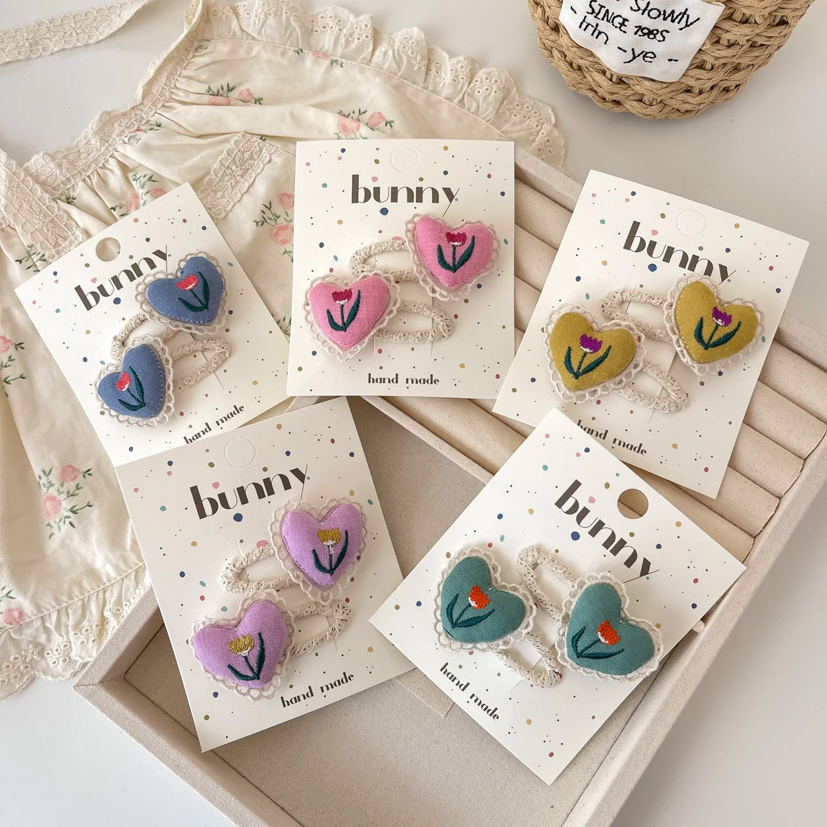 2 uds. Pinzas para el cabello con forma de corazón para niñas, horquillas con flequillo bordado de flores, pasadores de Clip LATERAL para el cabello, accesorios para el cabello para niños - imagen 2