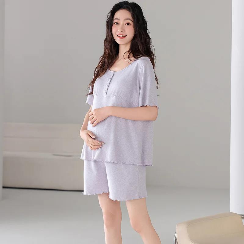 Pijamas para mujeres embarazadas, pantalones cortos finos de verano, conjunto de Modal de colores con cojín para el pecho, ropa de casa para amamantar posparto - imagen 4