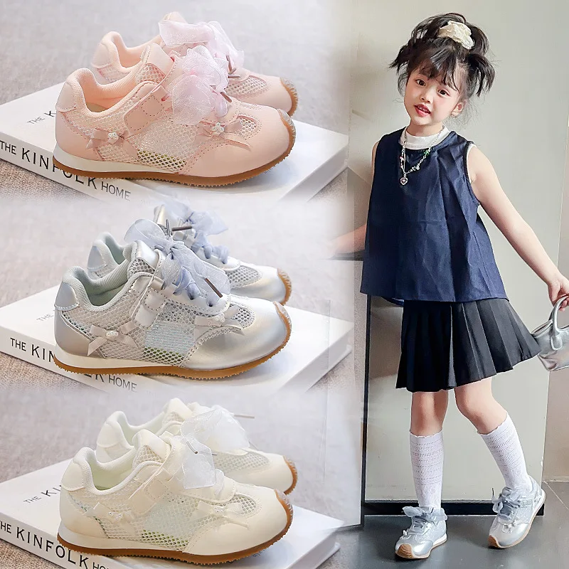 Zapatos informales para niñas 2025, primavera otoño, nueva moda, estilo coreano, fondo suave, antideslizantes, zapatos de bebé de encaje de princesa