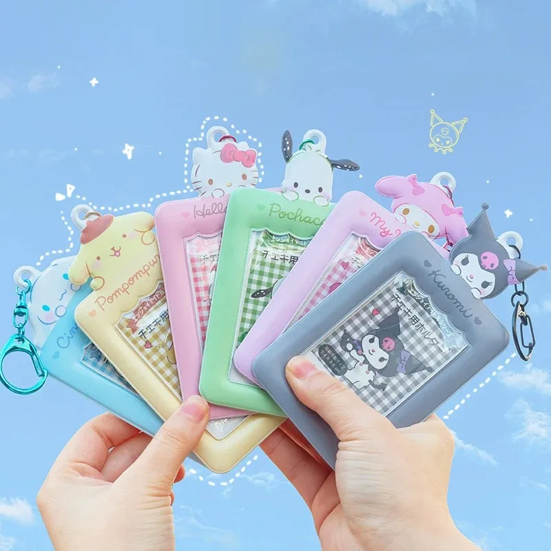 Miniso-tarjetero de Anime Hello Kitty Cinnamoroll Kuromi My Melody, llavero con tarjeta fotográfica, bolso Kawaii, colgante de estilo Kpop, regalo para estudiantes