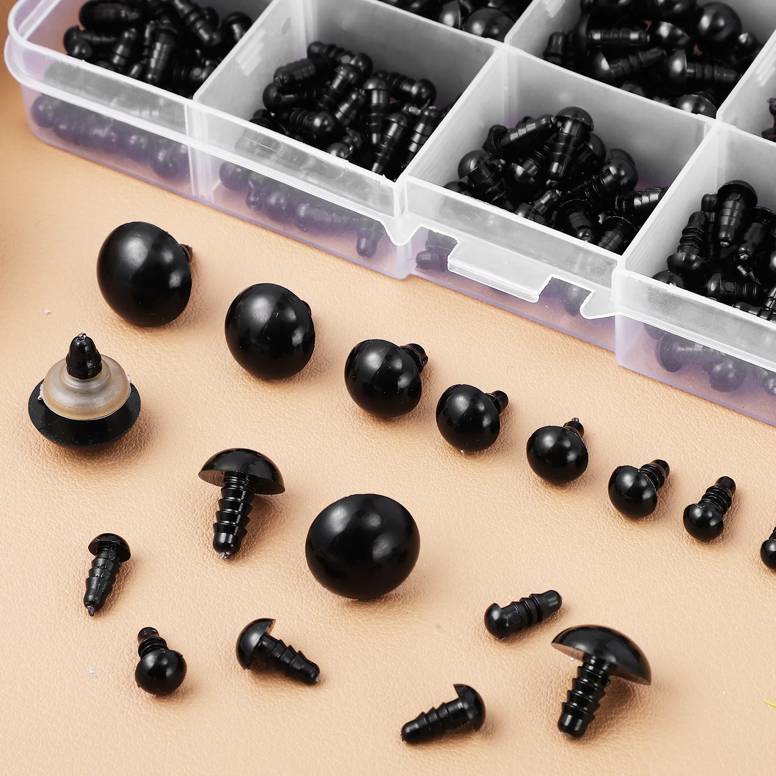 Caja Ojos de seguridad Plástico Negro Múltiples tamaños Durable Uso duradero Fácil organizar Arandelas Ojos de seguridad para animales de peluche