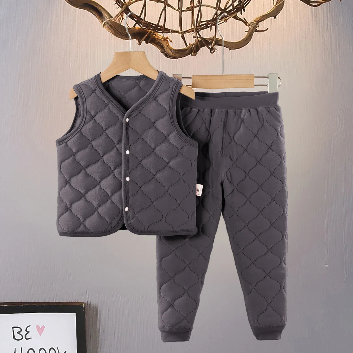 Conjunto térmico invierno algodón niños chaleco acolchado y pantalones - imagen 4