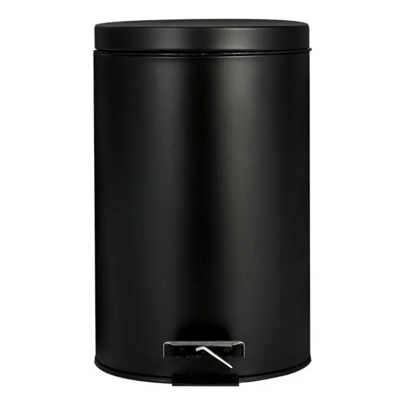 Cubo de basura infantil con pedal y tapa redondo mate negro abatible - imagen 3