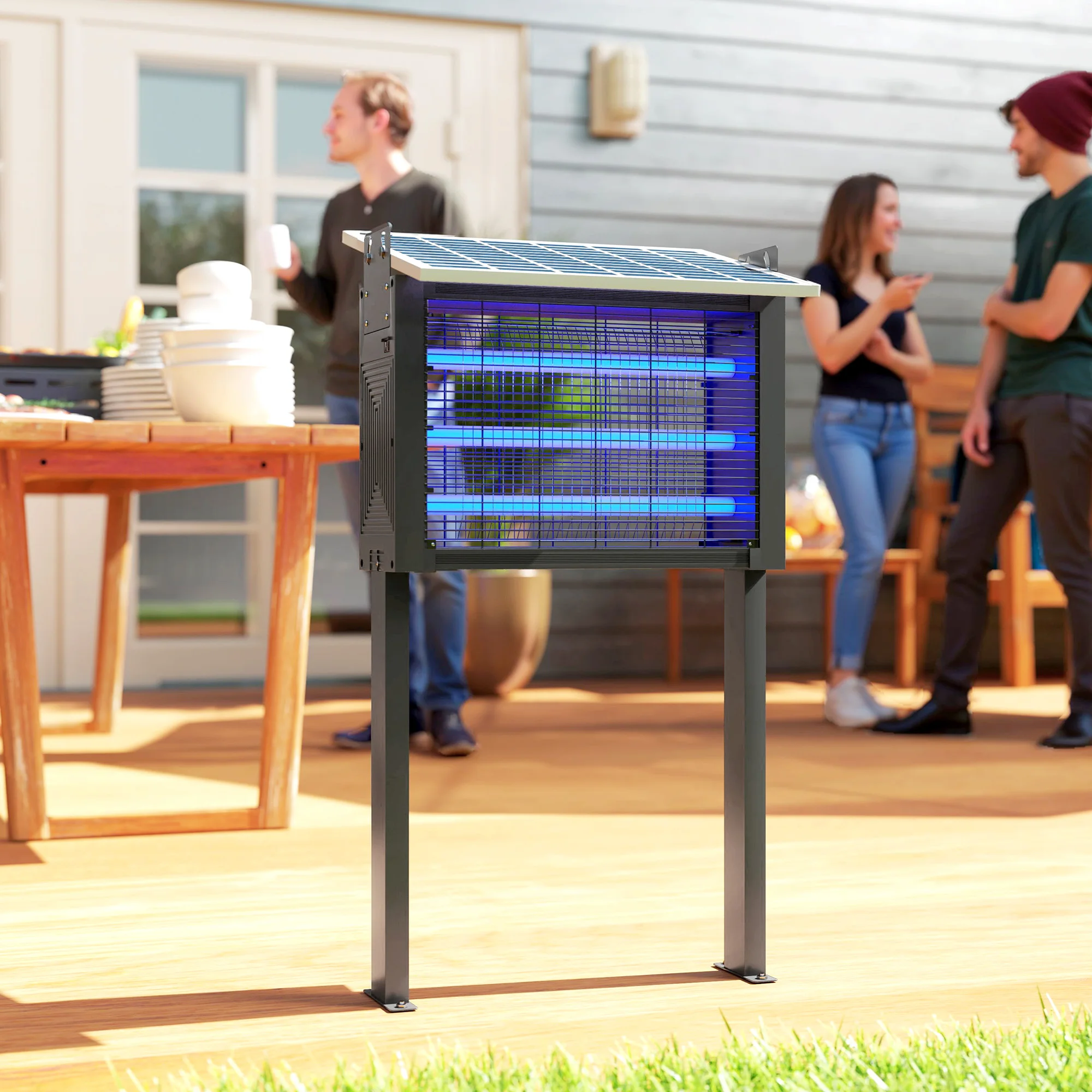 Outsunny Lámpara Antimosquitos Eléctrica con Luces LED Mata Mosquitos Eléctrico 25W para Exterior Efecto 200 m² con Soporte Panel Ajustable Lámpara UV Repelente de Insectos Moscas Polillas