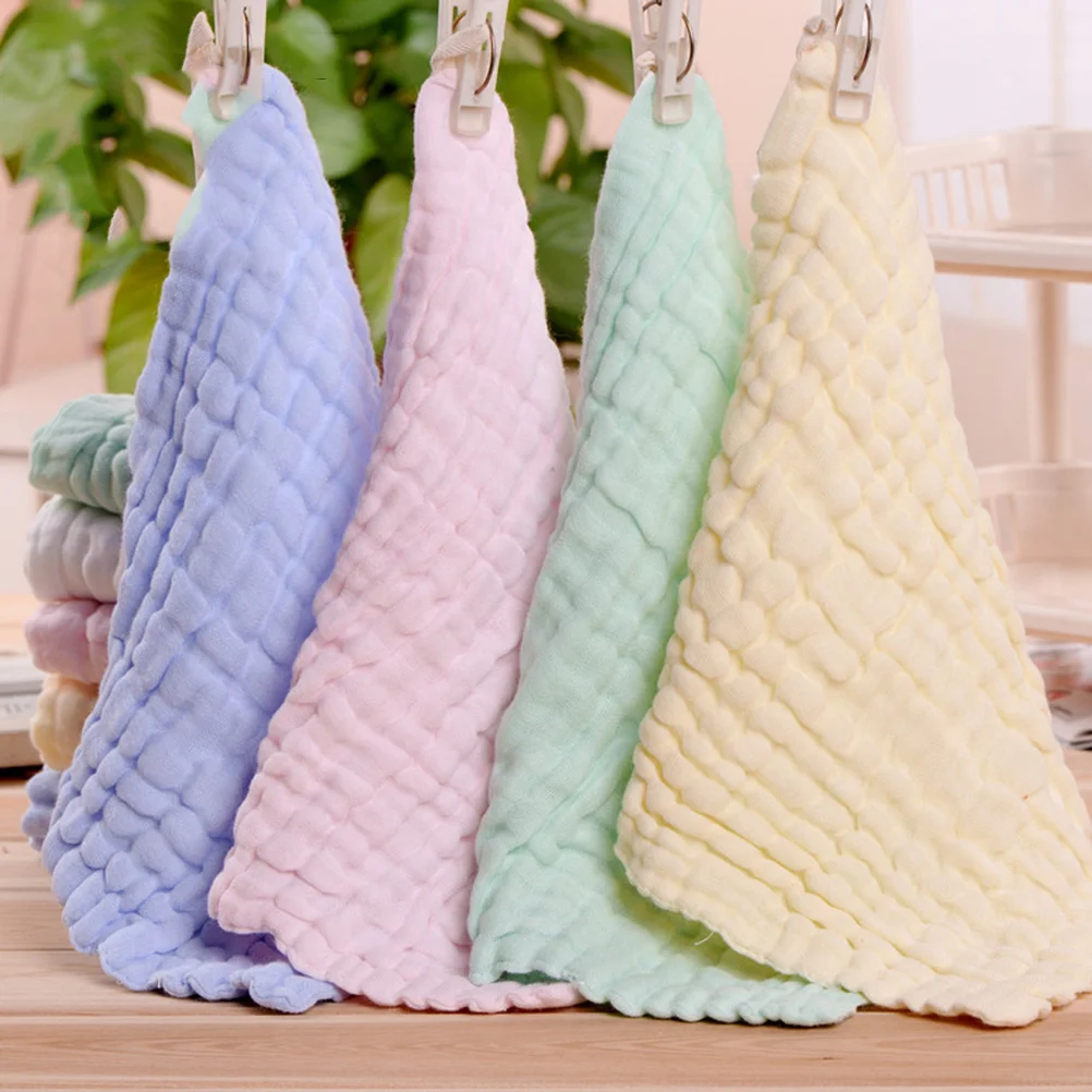 Toallas de mano de algodón puro para bebé, toallas absorbentes suaves de gasa de 6 capas para baño y ducha, verde, amarillo, blanco, rosa y azul, 5 uds. - imagen 3