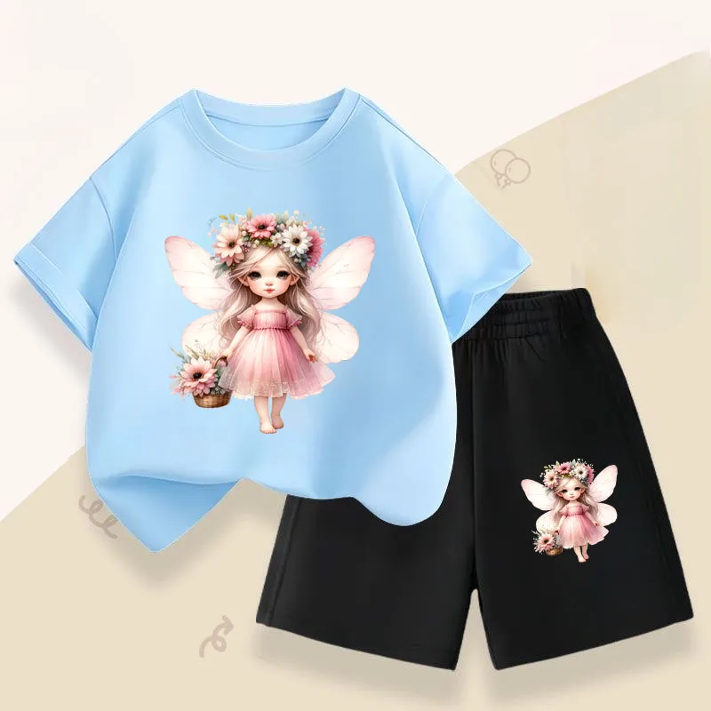 Conjunto de camiseta y shorts para niña con ángel estampado - imagen 5