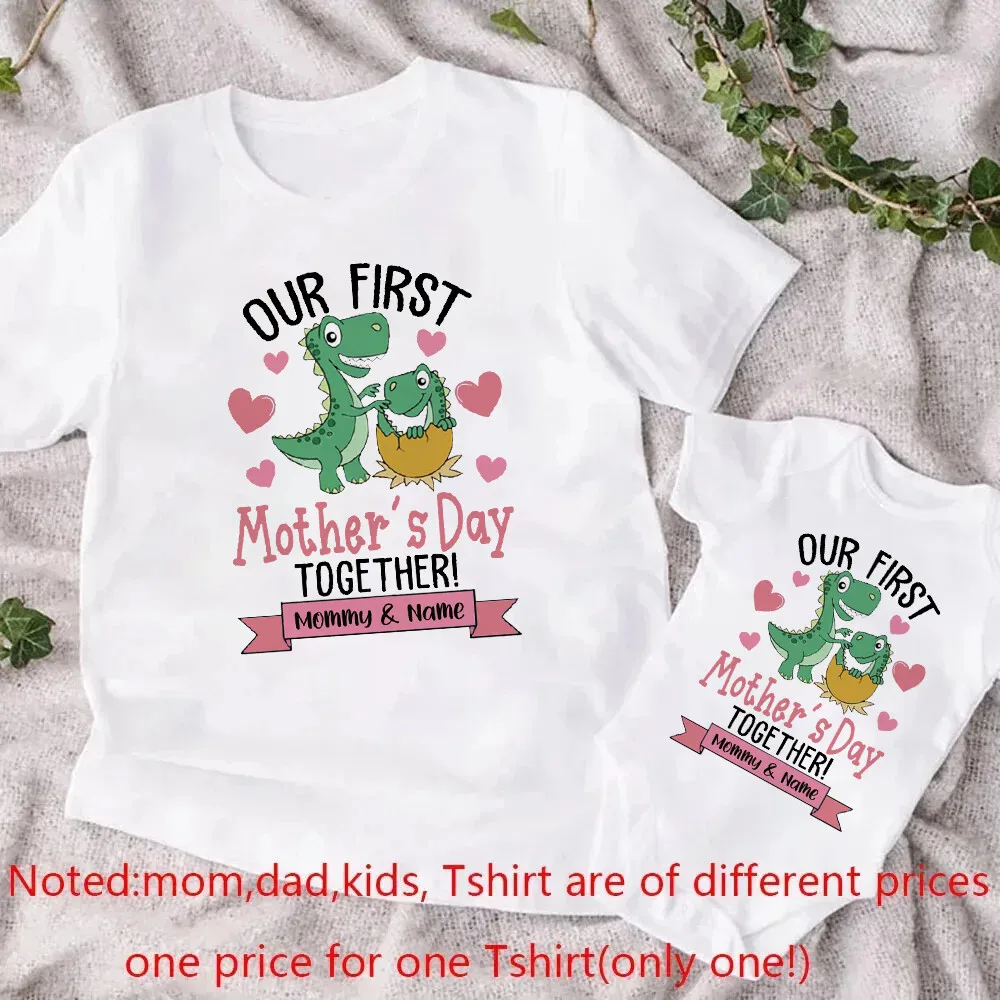 Nuestra primera fiesta de la madre, traje a juego con estampado de dinosaurio, ropa para el día de la madre y mamá, camiseta para mamá, mono para recién nacido - imagen 4