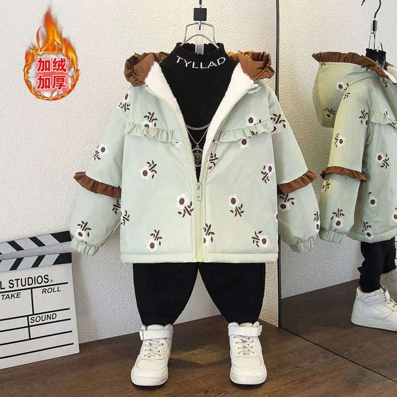Chaqueta acolchada floral de algodón para niños con capucha – Invierno - imagen 2