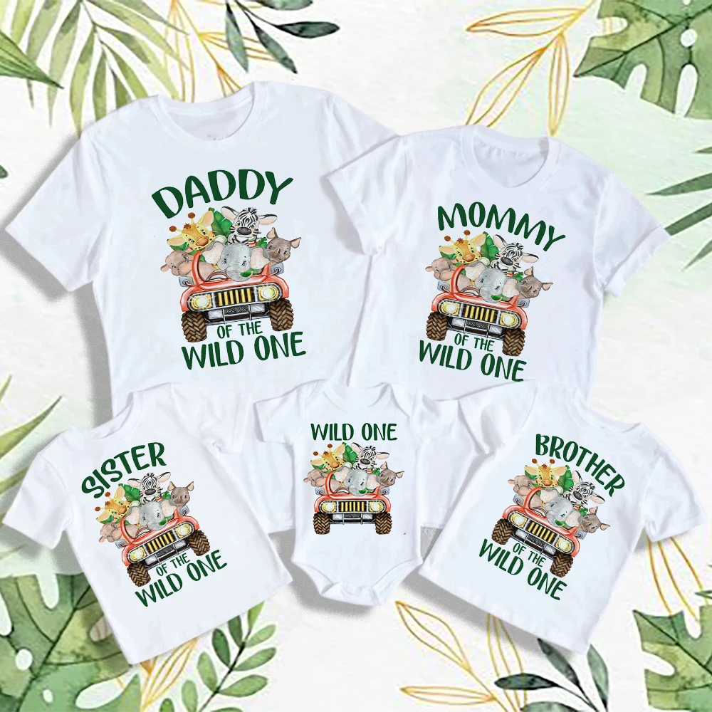 Bebé salvaje una familia traje a juego fiesta en la jungla papá mamá hermana hermano bebé Look ropa camiseta un cumpleaños familia camisa Top
