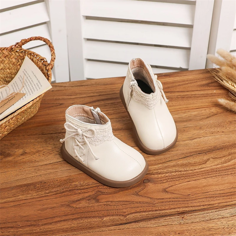 Otoño Invierno, botas de nieve para niñas, zapatos de princesa con lazo de felpa para niños, suela suave antideslizante, botas para niños pequeños a prueba de viento para exteriores - imagen 2