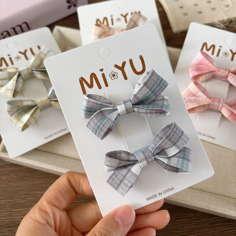 2 unids/set dulce a cuadros niños niña Clip de pelo moda coreana Retro lindo arco pasador de pelo para niños accesorios para el cabello Kawaii - imagen 2