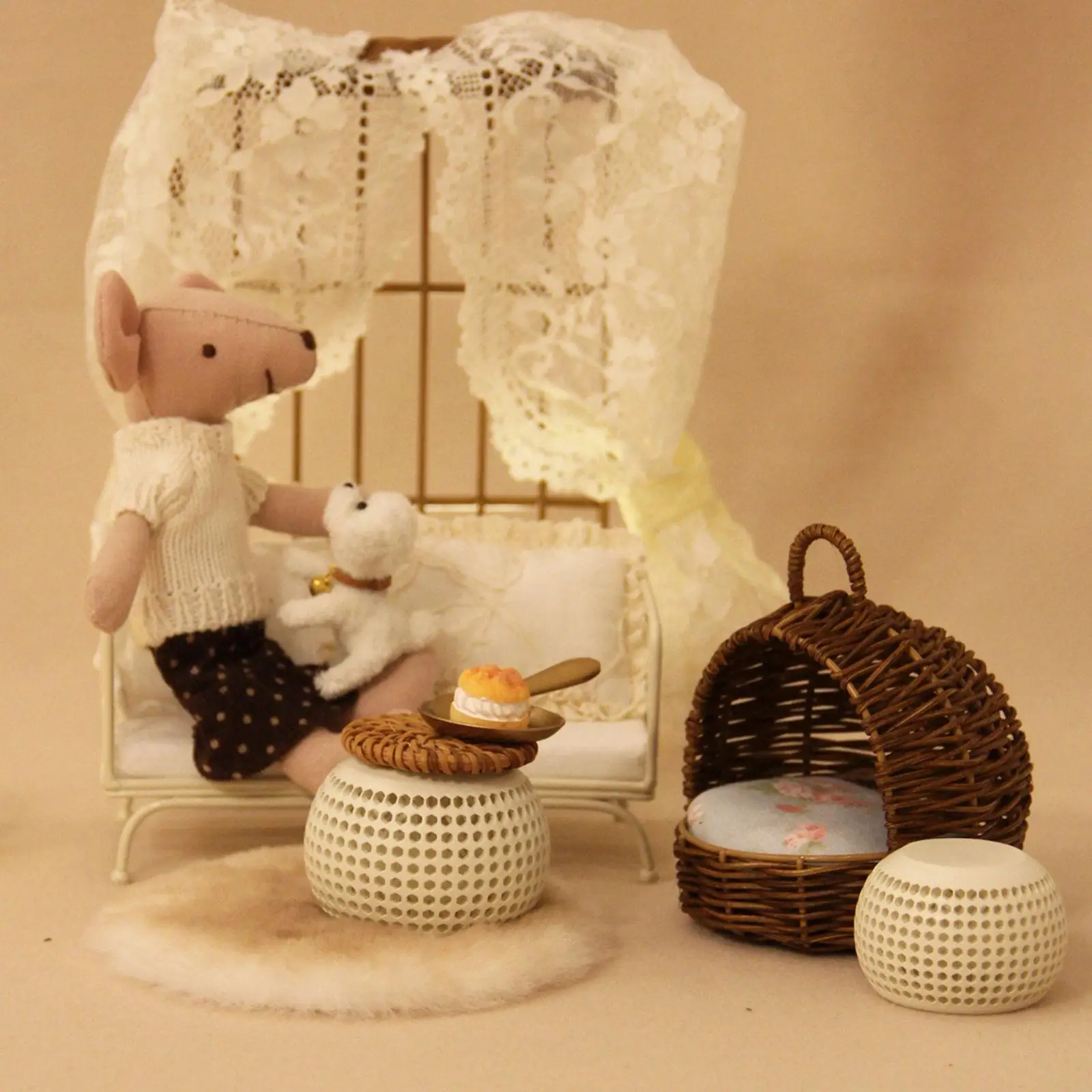 2x 1/12 Scale Dollhouse Round Tables for Micro Landscape Diorama DIY Model