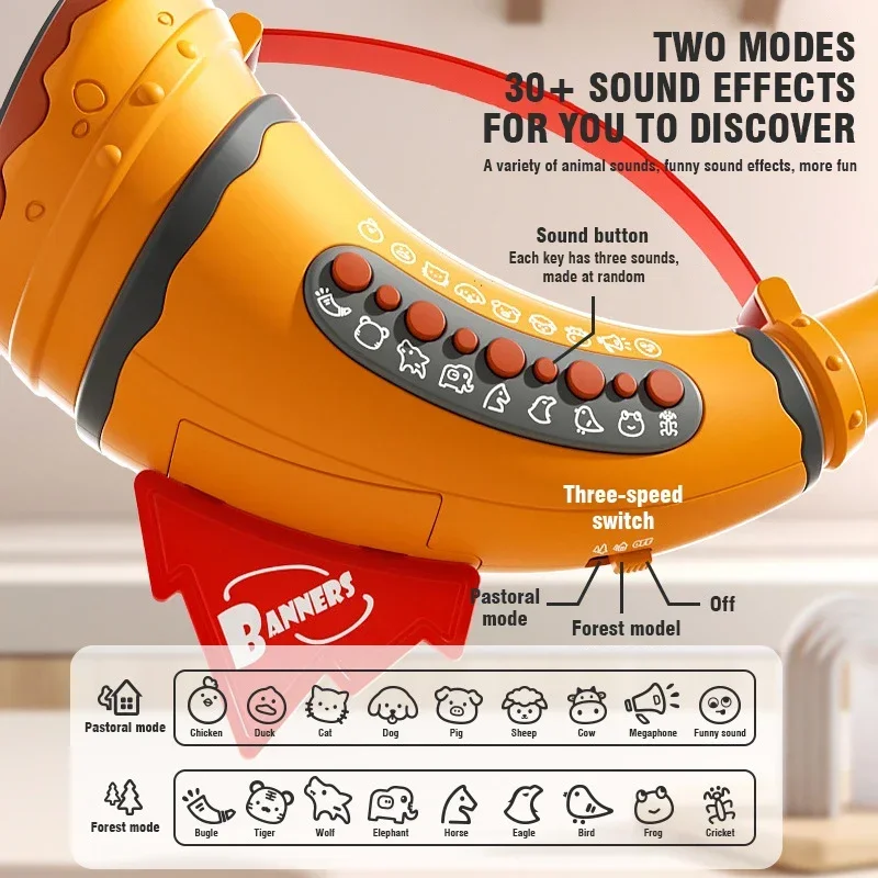 Trompeta con sonido de animales para niños, instrumento Musical de juguete para niños, juguetes educativos Montessori para edades tempranas, regalo para niños - imagen 3