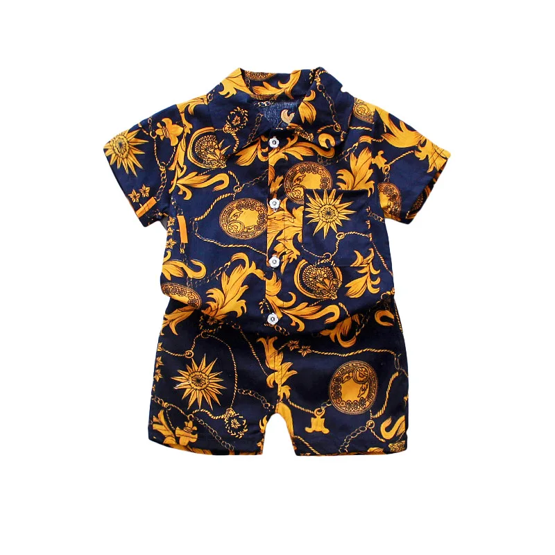 Nuevo conjunto de ropa de verano para bebés, traje de manga corta para niños, camisa, pantalones cortos, 2 unids/set, conjunto de ropa para niños, costo informal de algodón para niños pequeños