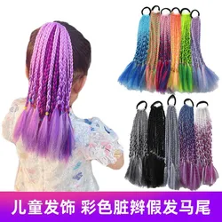 Accesorios para el cabello para niñas, pelucas de cola de caballo trenzadas de colores, diademas con lazo giratorio, bandas de goma para niños, sombreros de princesa, 1 ud.