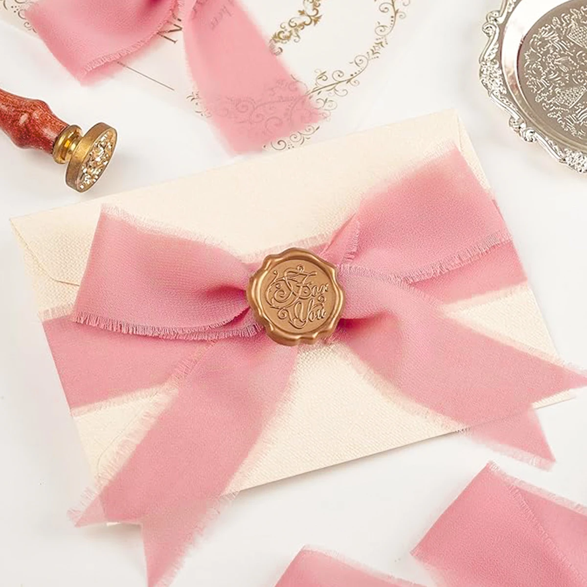 3 unidades de cinta de gasa color rosa melocotón para decoración de fiesta de cumpleaños, regalos de boda, invitaciones de cumpleaños, sobres para manualidades - imagen 2