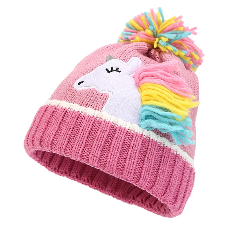 Gorro de unicornio de invierno para niños, conjunto de guantes y bufanda para el cuello para 3-6 años, bufanda cálida tejida, gorro para niños, 3 uds. - imagen 2