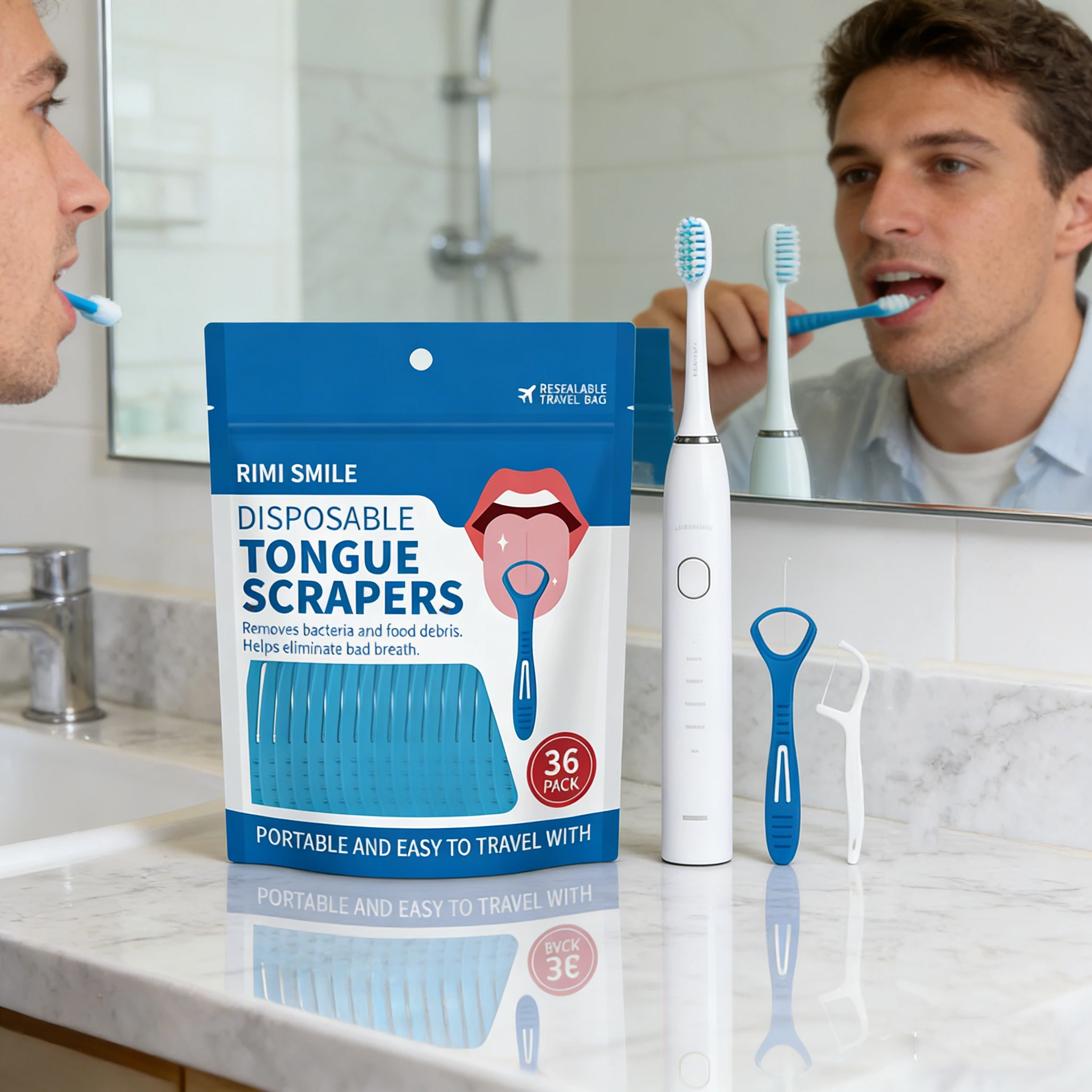 Herramienta bucal liviana 2 en 1 |   Rascador de lengua + palillo de dientes para viajeros, campistas y hogar, herramienta portátil de cuidado bucal para viajes y acampadas - imagen 3