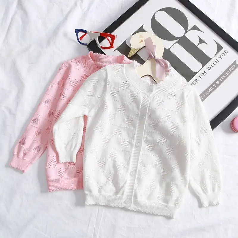 Azul cielo nuevo abrigo para niños suéter versión coreana Otoño Invierno prendas de punto para niñas moda dulce cárdigan grueso suéter