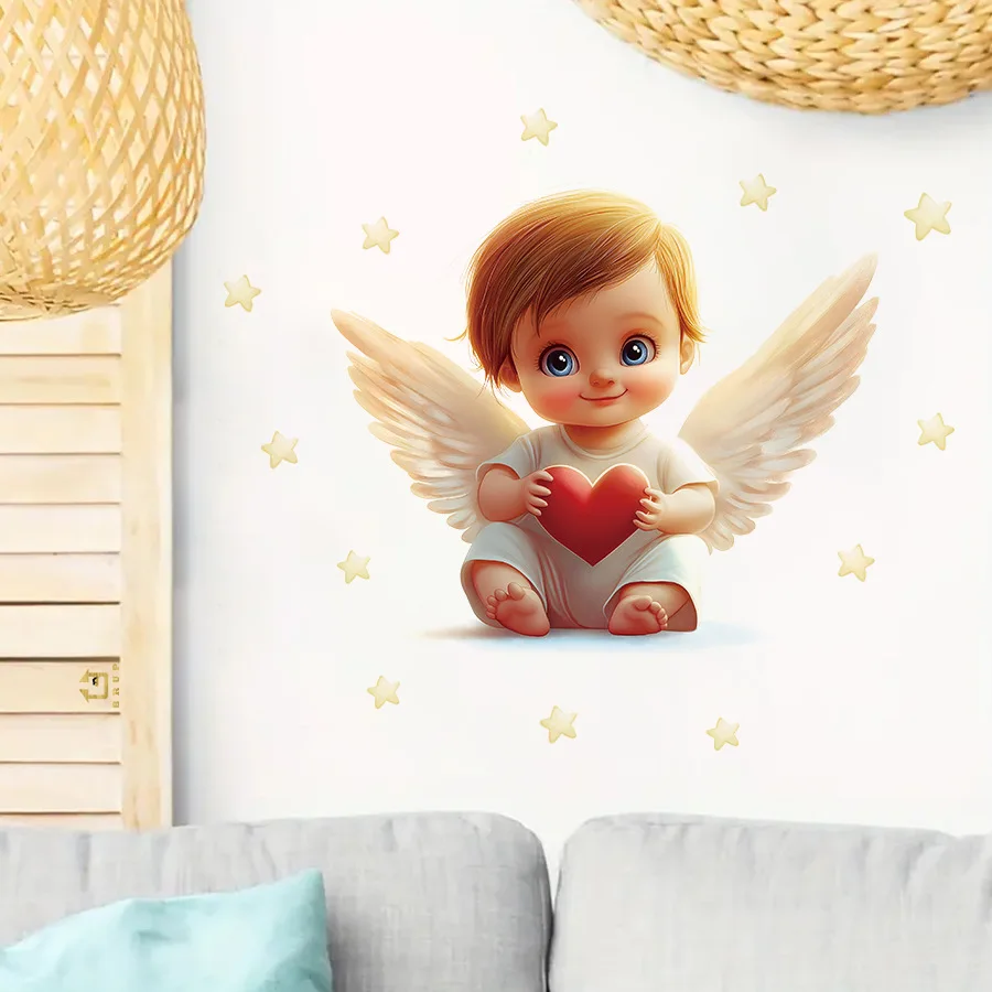 Boy and girl angel wall stickers, star self-adhesive cartoon wall stickers, bedroom and children's room decoration wall stickers - imagen 3