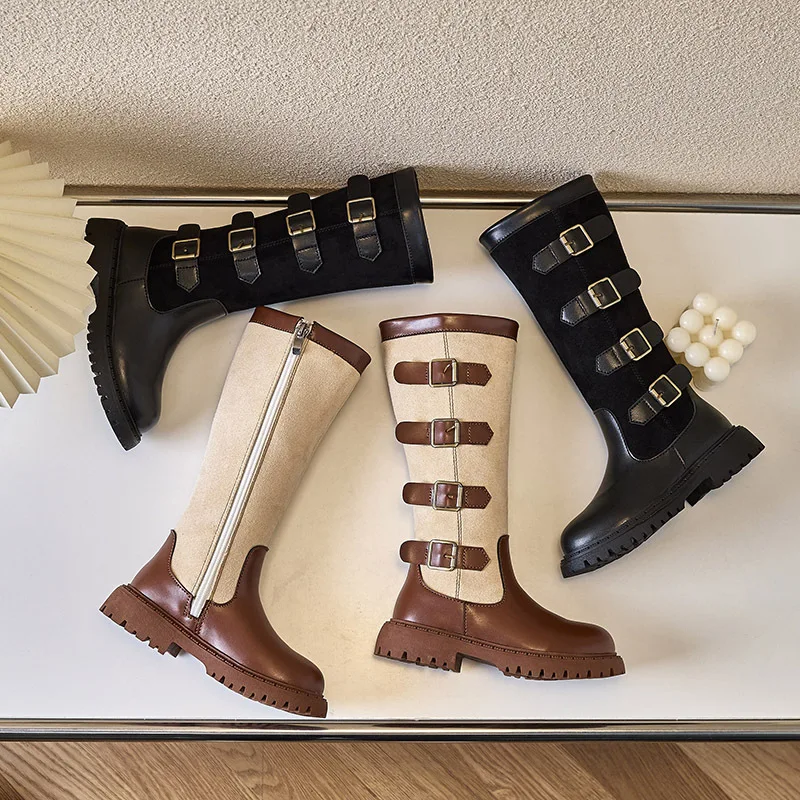 Botas de moda de otoño, nuevas botas Retro simples para niña, suela blanda antideslizante, zapatos altos informales, botas de cuero elegantes y simples