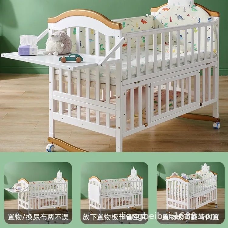 Cuna de madera maciza sin pintar, cuna bb para bebé, cama de empalme móvil multifuncional para niños y recién nacidos - imagen 5