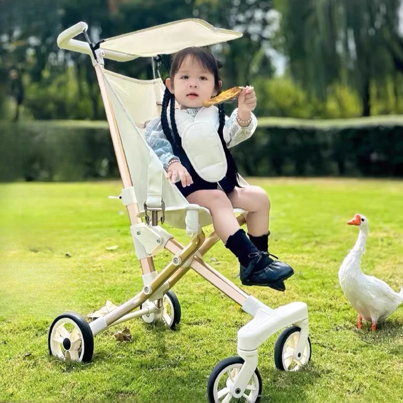 Cochecito de bebé de paisaje alto, carrito de viaje ligero y plegable, portátil, de cuatro ruedas