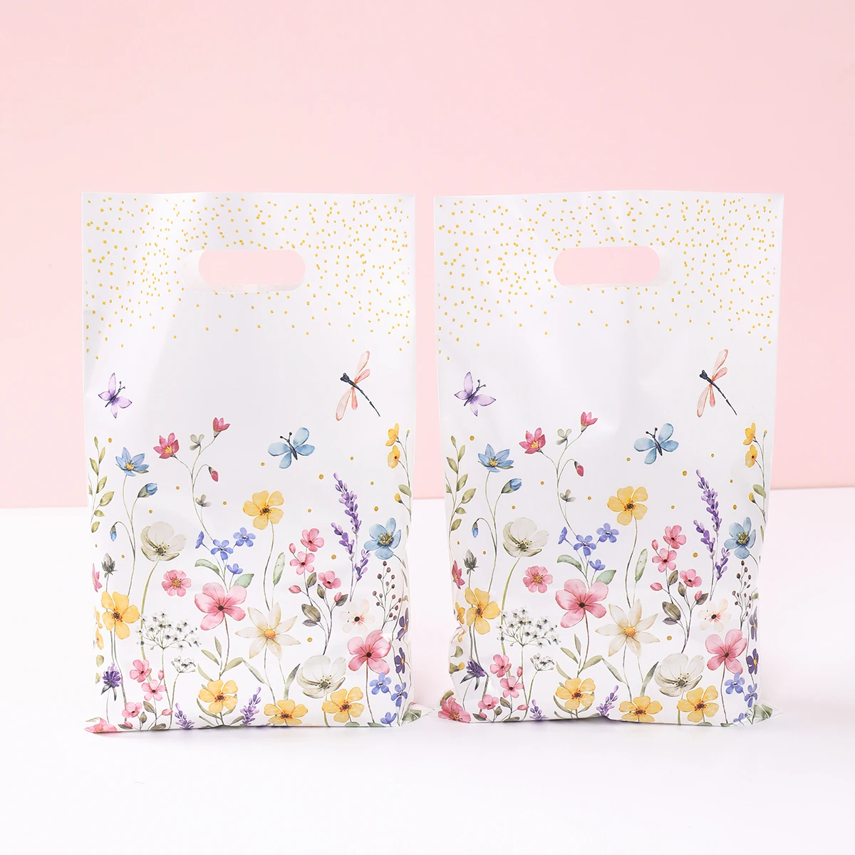10/25/50 Uds. Bolso con temática de flores silvestres, bolsas de dulces, bolsa de embalaje de regalo para fiesta de cumpleaños de primavera, suministros para fiesta de cumpleaños, Baby Shower para niña - imagen 4