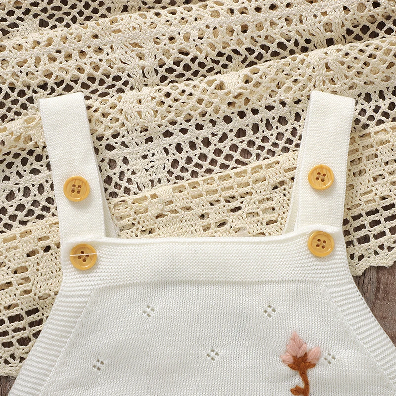 CWhite-body tejido sin mangas para niñas recién nacidas, ropa de moda Floral, prendas de vestir para niños, mono, mono para niños - imagen 3