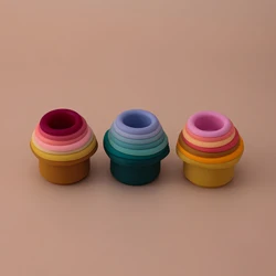 1 Juego de copa apilable de reloj de arena de silicona para niños, mordedor Montessori, juguete para masticar, juguete de baño sensorial para bebés de 0 a 36 M, educativo sin BPA