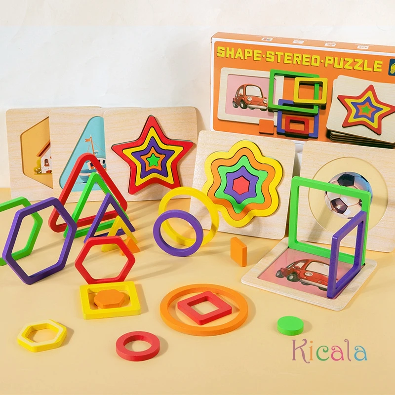 Juego de combinación de rompecabezas a juego con formas geométricas de madera para niños pequeños, juguetes educativos Montessori lógica de pensamiento con forma cognitiva de Color - imagen 2