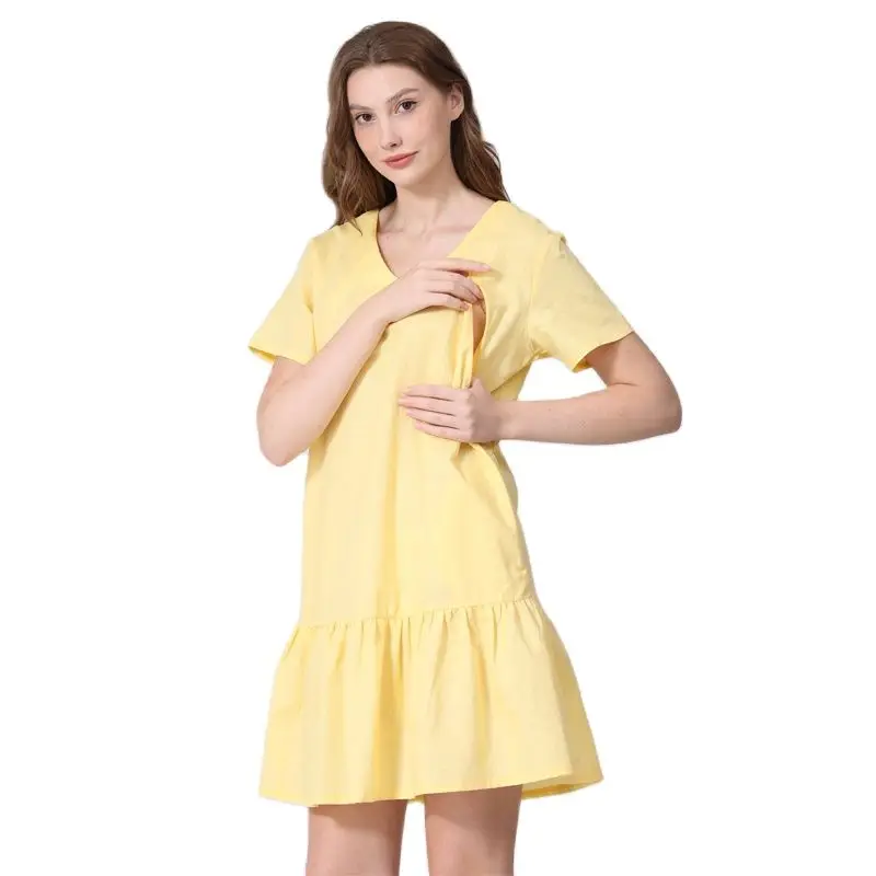 Vestido de mujer embarazada de talla grande, vestidos de maternidad sueltos hasta la rodilla, vestido de lactancia de corte a, vestido de lactancia de manga corta con cuello en V - imagen 2
