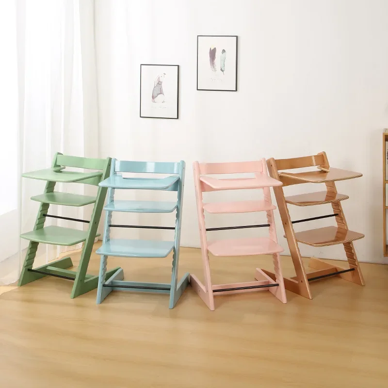 Silla multifuncional para niños con bandeja para comer de altura ajustable, silla de madera resistente y duradera para niños para aprender a comer