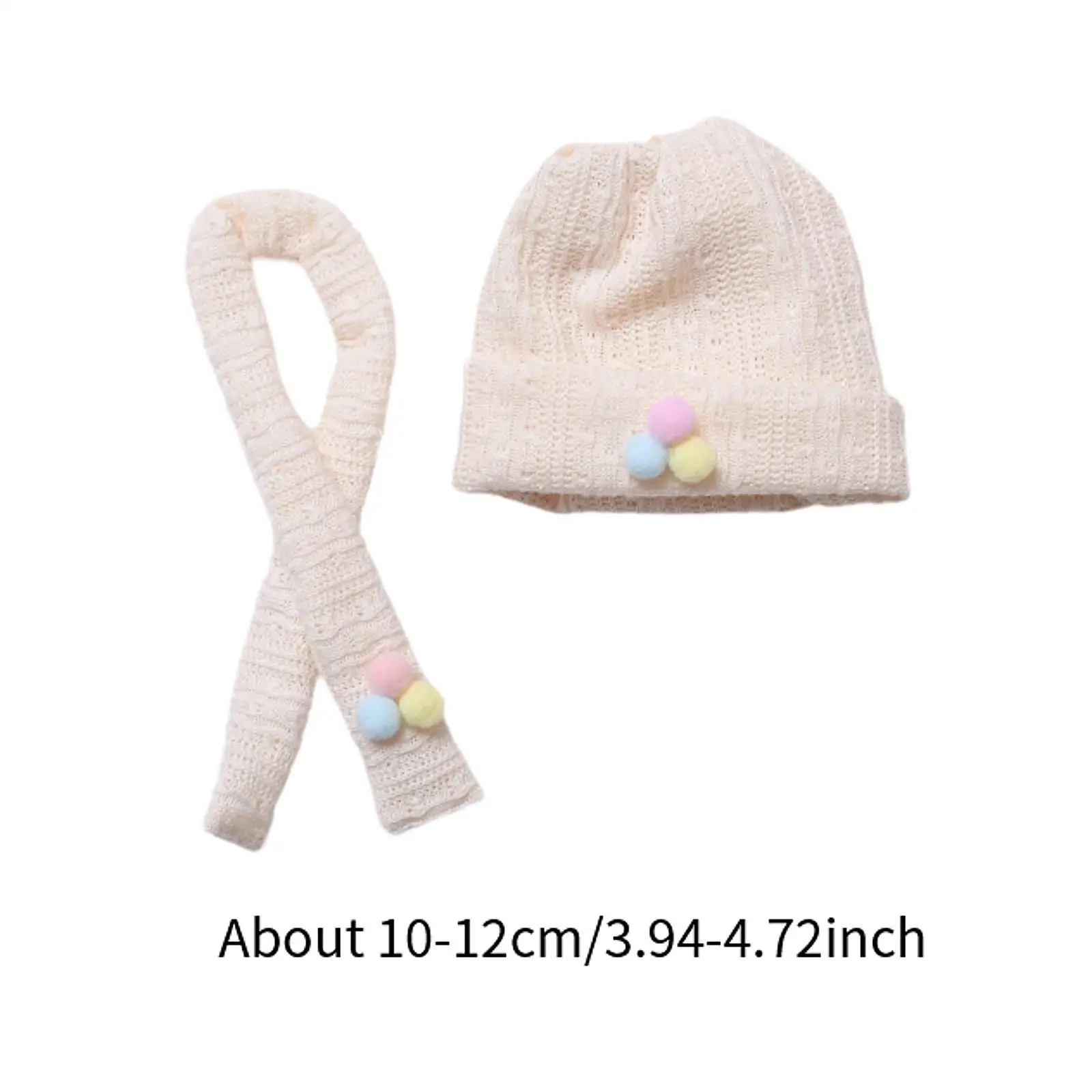 Cute Figure Knit Hat with Scarf Doll Cuffed Cap Cute Photo Props, Dress up DIY Stuffed Doll Hat Doll Headgear for 5.91''